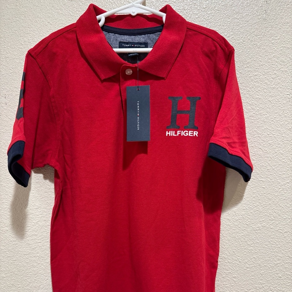 NWT‎ Tommy Hilfiger regal red, White & Blue boys golf polo shirt size m - 12/14